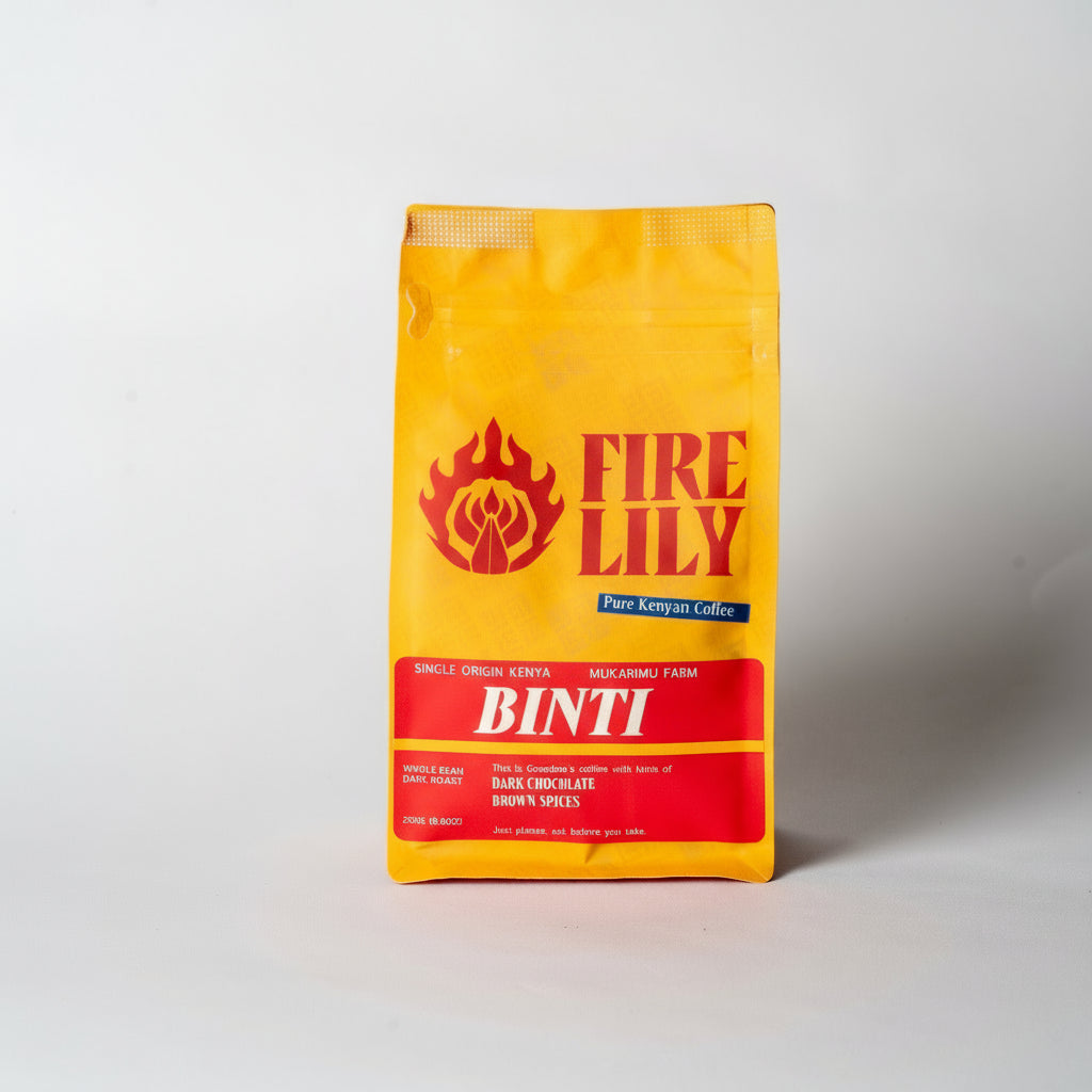 Fire Lily Binti coffee bag on a white background