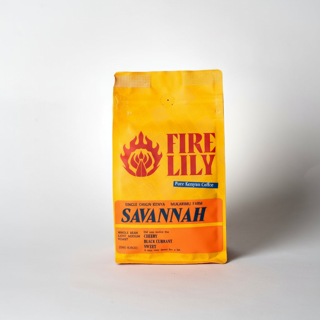 Fire Lily Savannah coffee bag on a white background