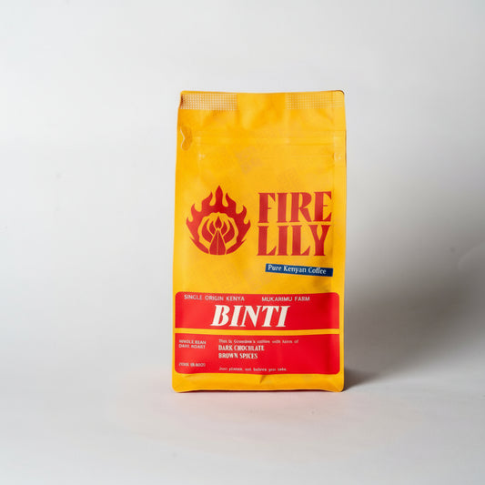 Fire Lily Binti coffee bag on a white background