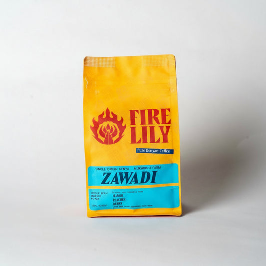 Fire Lily Zawadi coffee bag on a white background