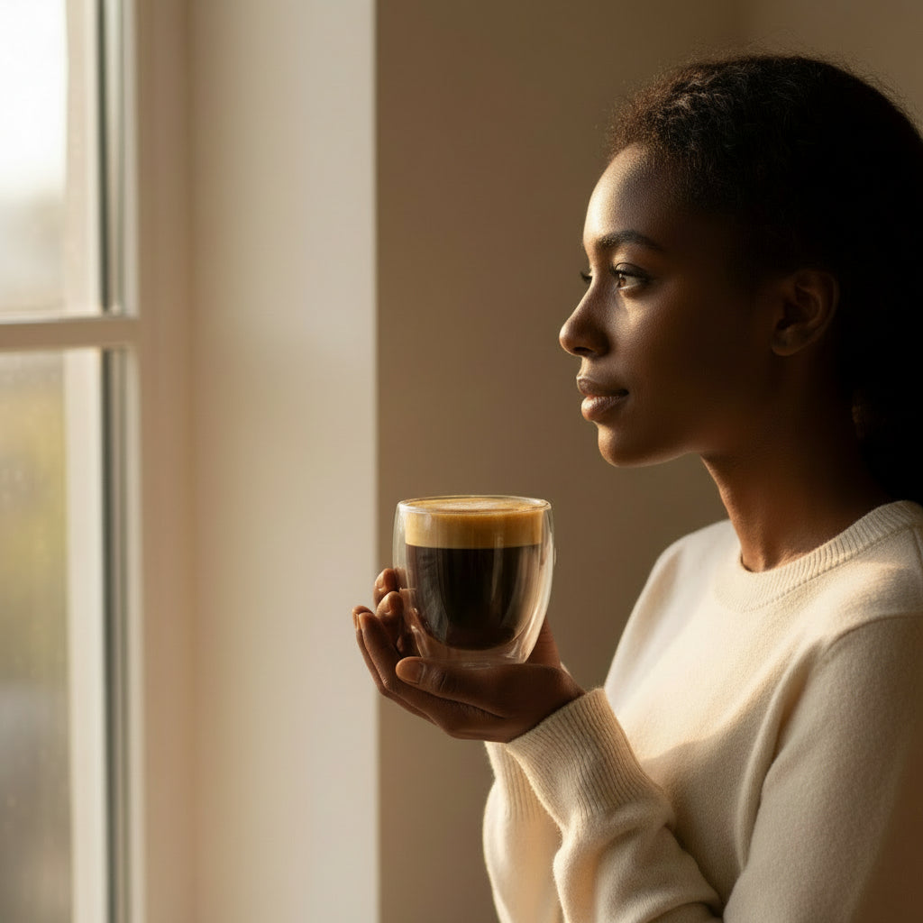 someone drinking an americano